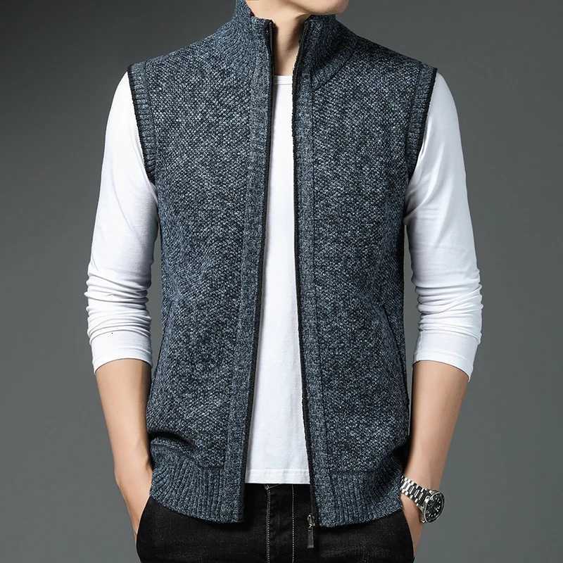 Autumn Winter Mens Vest Full Zipper Sleeveless Jackets Knitted Casual Jackets Warm Fleece Cardigan Waistcoat Sweaters Coat XJ250805