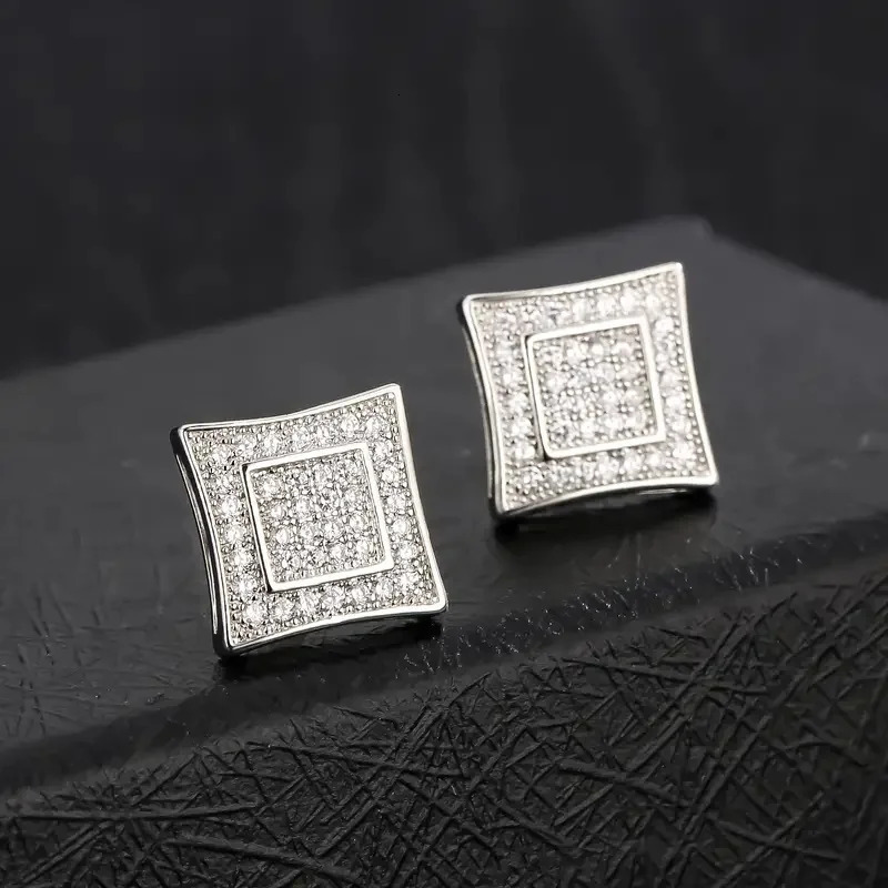 Huitan Unisex Women Men Stud Earrings Square Shaped Full CZ Bling Ear Piercing Accessories Lovers Gift Statement Jewelry 250804