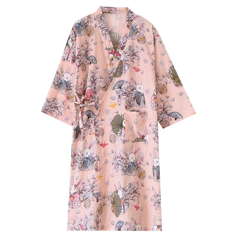 Womens Sleepwear Japanese kimono dressing gown spring and autumn ladies cotton crepe cloth thin summer bathrobe home service sleepwear bath robe 23051