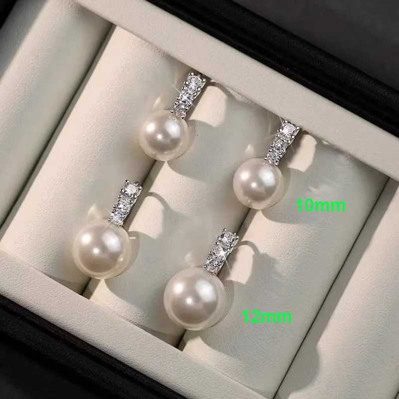 925 Sterling Silver Zircon Round 10/12mm Pearl Pendant Hoop Earrings For Women Party OL Fine Jewelry Light Luxury Accessories Y250804