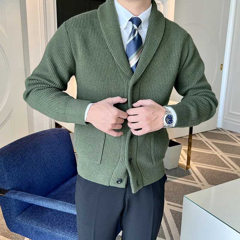 Mens Cardigan Light Luxury Knit Sweater Coat Long Sleeve Streetwear Solid Color Leisure Retro Knitwear Korean Popular Clothing XJ250805