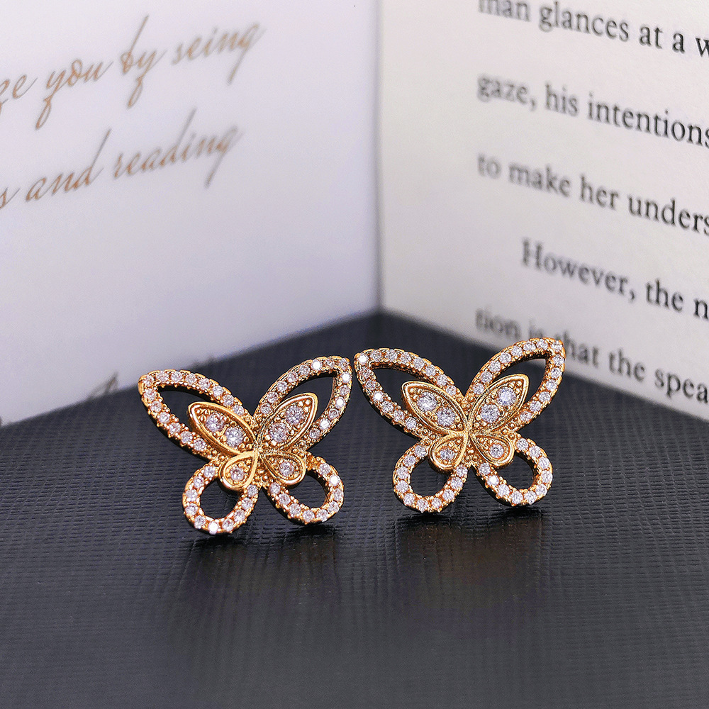 New Korean Style Elegant Fairy Butterfly Micro Pave Zircon Women's Earrings Trendy Accessories