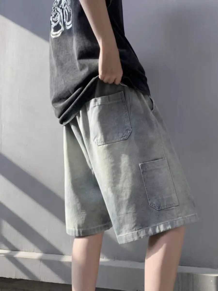 Washed Fashion Denim Shorts Mens Summer Thin Middle Pants American Street Versatile Loose Straight Sports Pentagram Pants Y250814