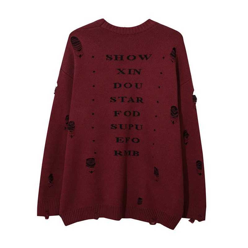 Harajuku Priest Salvation Printed Knitwear Unisex Streetwear Hip Hop Destroyed Hole Ripped Pullover Sweater Oversized Men XJ250805