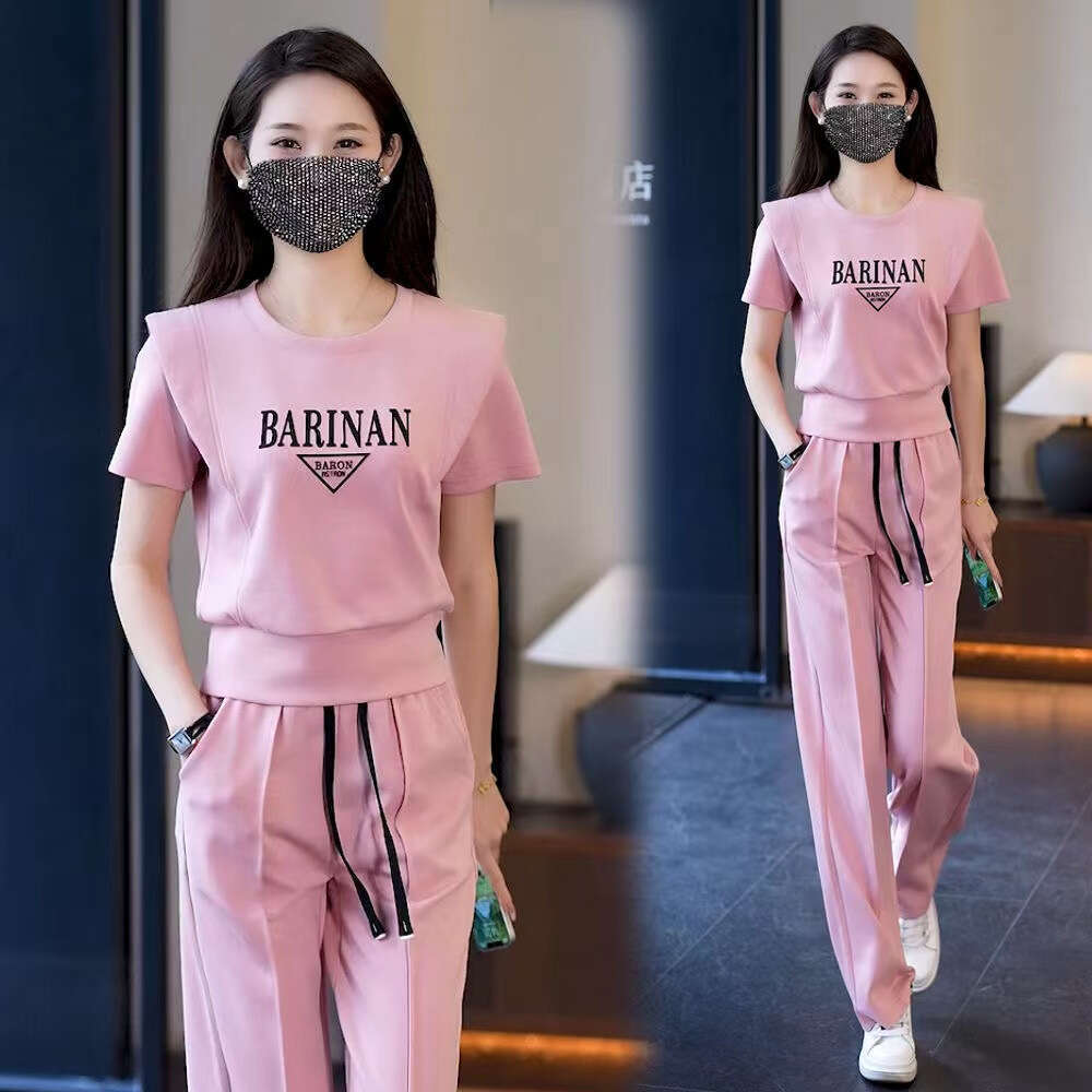 2025 New Fashion Women's Summer Tracksuit Short Sleeve Long Pants Elegant Youthful Casual Two-Piece Set
