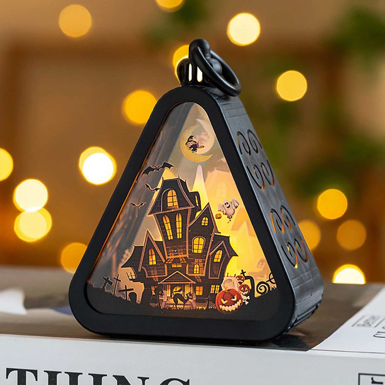 Mini Halloween Pumpkin Triangle Lanterns Table Party Favors Ornaments LED Light Display for Home Party Porch Garden Decor XJ250804