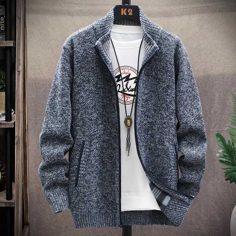Autumn Winter New Knitted Fleece Sweater Men Fashion Slim Fit Cardigan Men Casual Sweaters Coats Solid Thickened Cardigan Men XJ250805