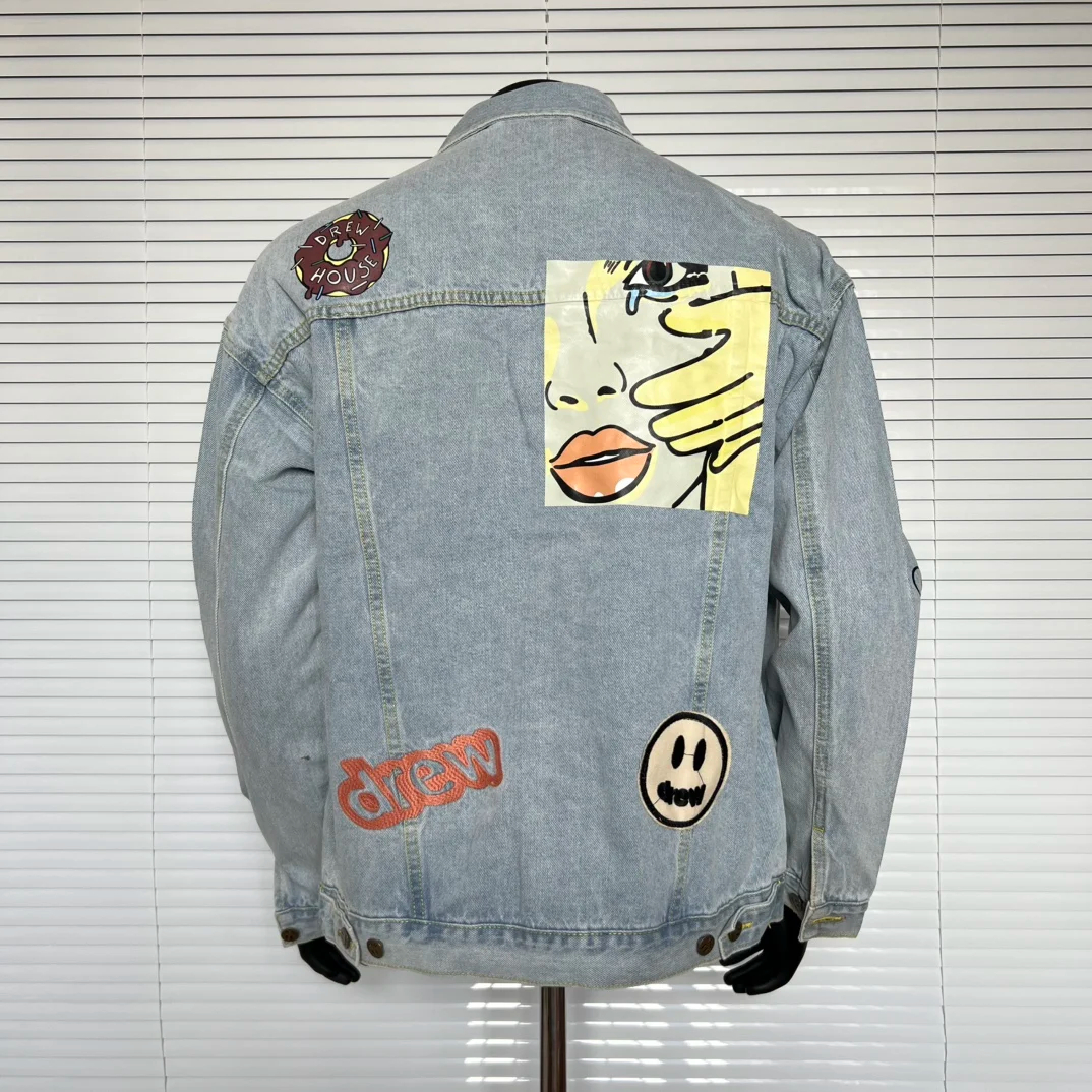 Drew House Smiling Printing logo Men's Clothing autumn and winter designer niche American retro print loose denim jacket Coats