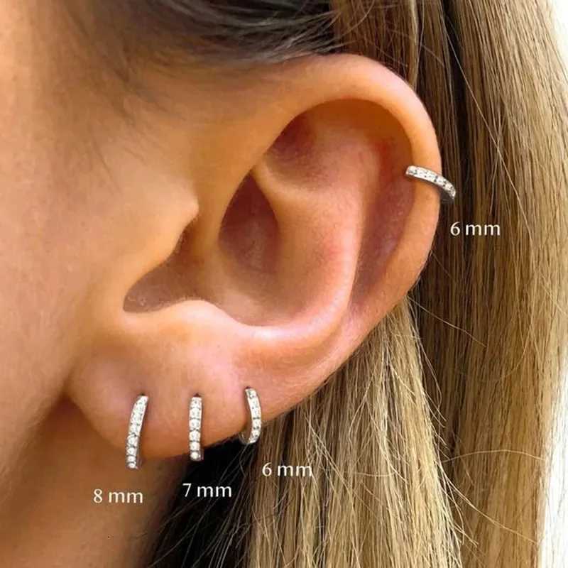 1Pair Stainless Steel Huggie Minimal Hoop Earrings Little Crystal Zirconia Thin Helix Tragus Cartilage Earrings Piercing Jewelry Y250804