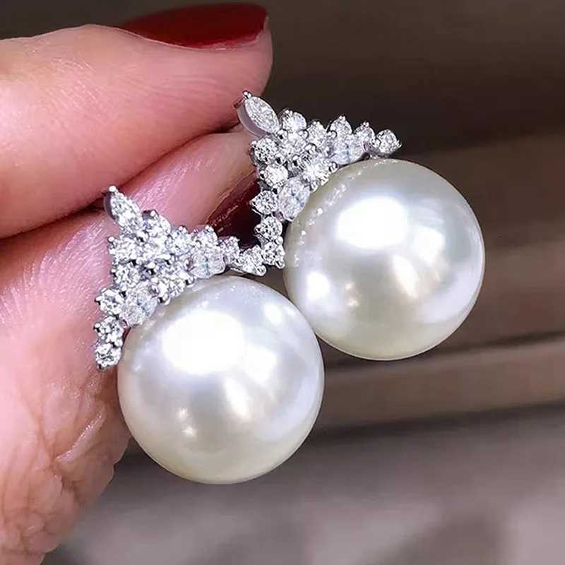 925 Sterling Silver Pearl Drop Earrings Lady Engagement Accessories with Shiny Zirconia Delicate Elegant Jewelry for Women Y250804
