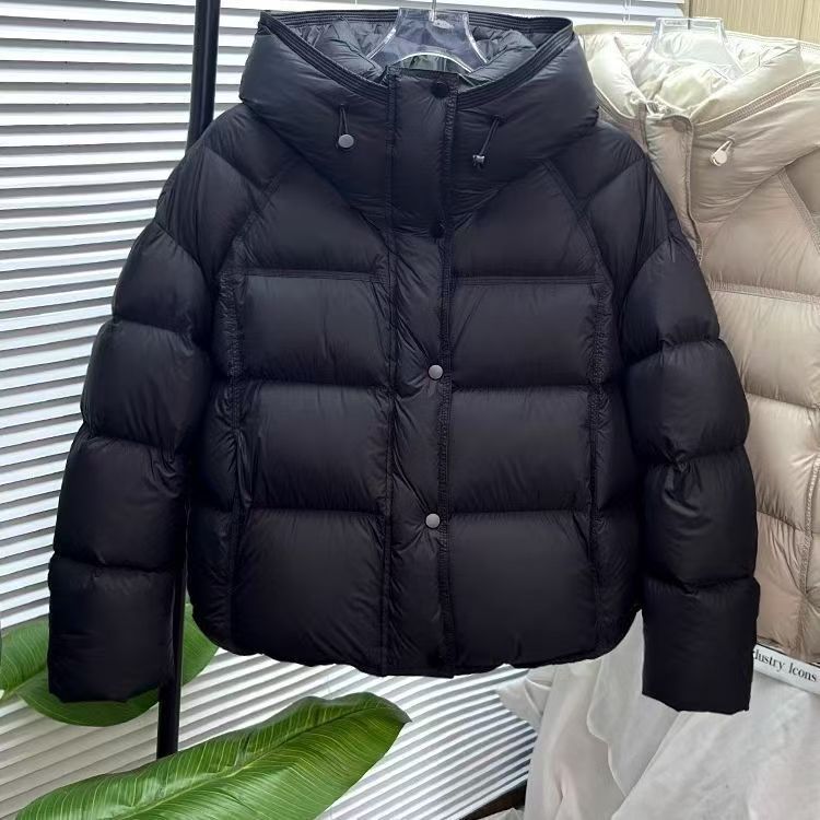 Solid Color Hooded Cropped Puffer Coat 2025 Women's Thermal Down Cotton Blend Jacket Oversized Warm Winter Outerwear Fashion