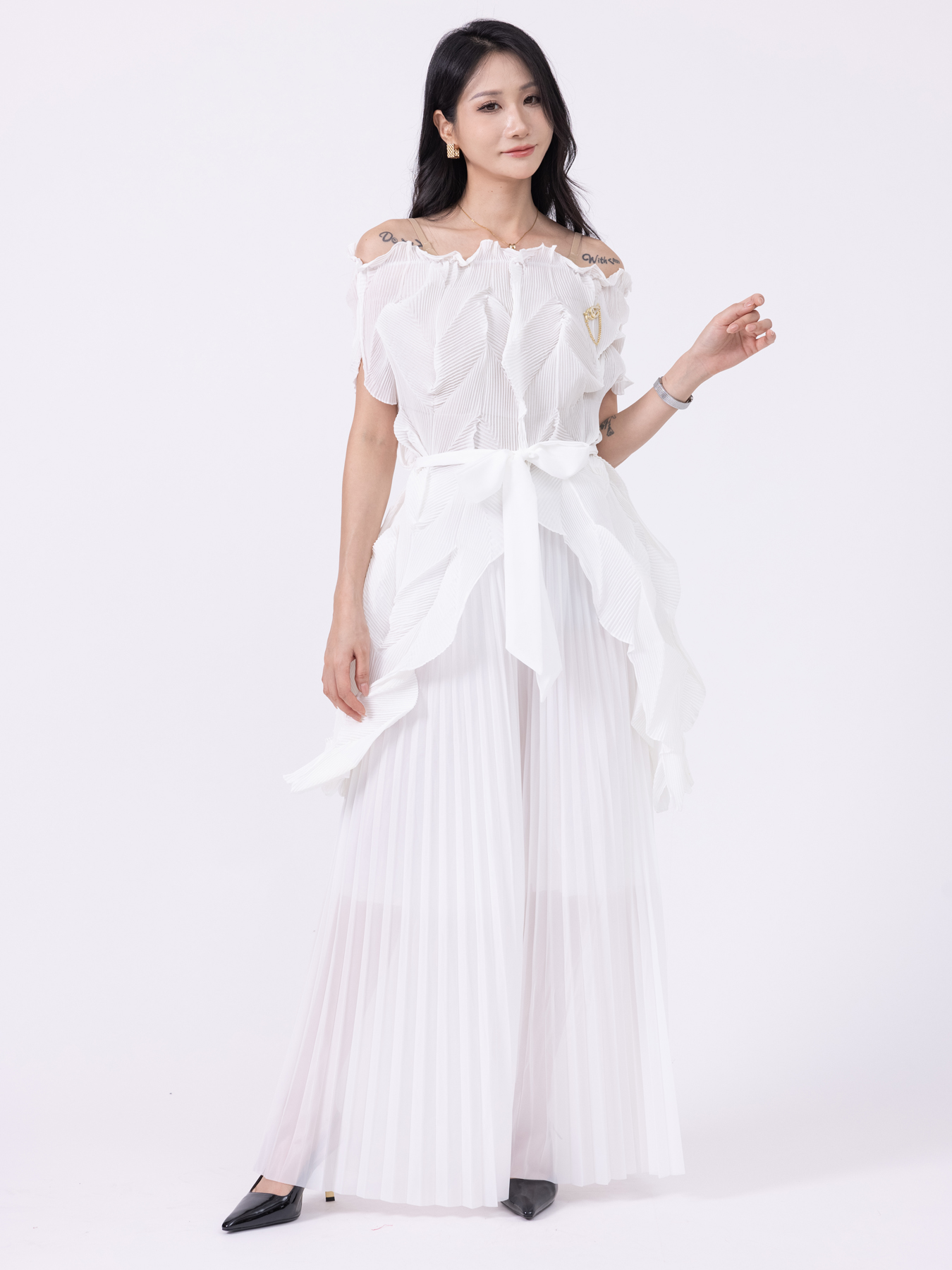 Two Piece Dress Casual Womens Pleated Overall Set Versatile Twill Material for Everyday Wear Pleated two-piece overalls ZR006