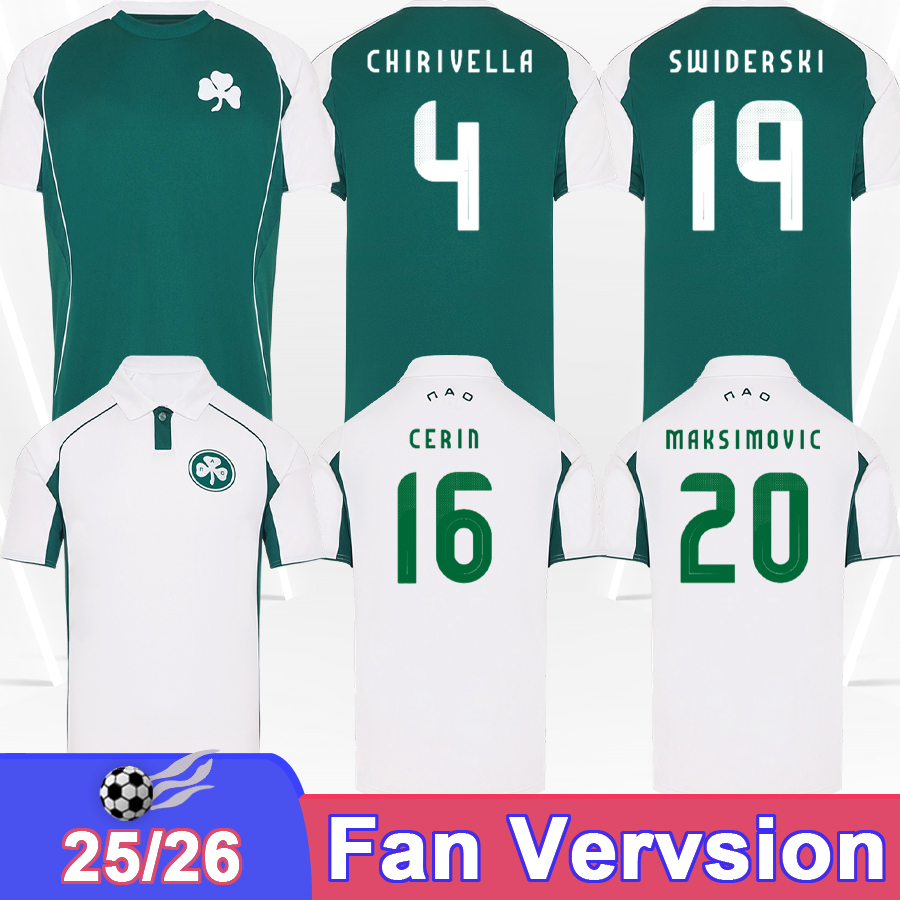 25 26 Panathinaikos Mens Soccer Jerseys TETE SWIDERSKI PALMER-BROWN CHIRIVELLA CERIN MAKSIMOVIC F.PELLISTRI Home Away Football Shirts Adult Uniforms