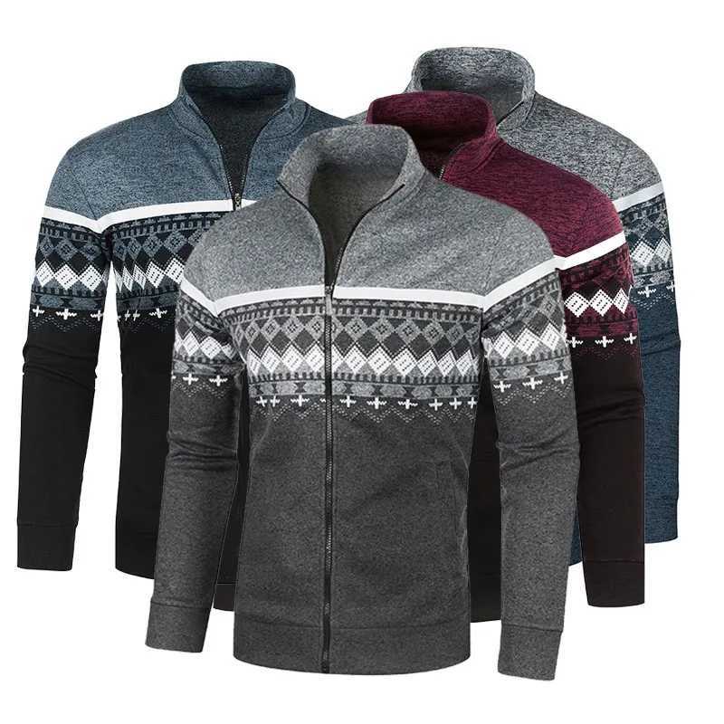 Spring Autumn Mens Knitted Cardigan Jacket Printed Long Sleeve Stand Collar Leisure Slim Zipper Sweater Jacket S-3XL XJ250805