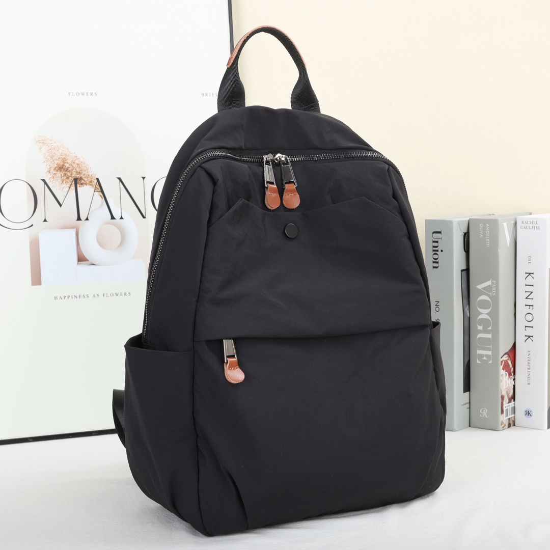 XY5657D01 Men's and Women's Backpack Black Green Waterproof Oxford Cloth With Cowhide Leather Fashionable Multi Pocket Lightweight Commuting