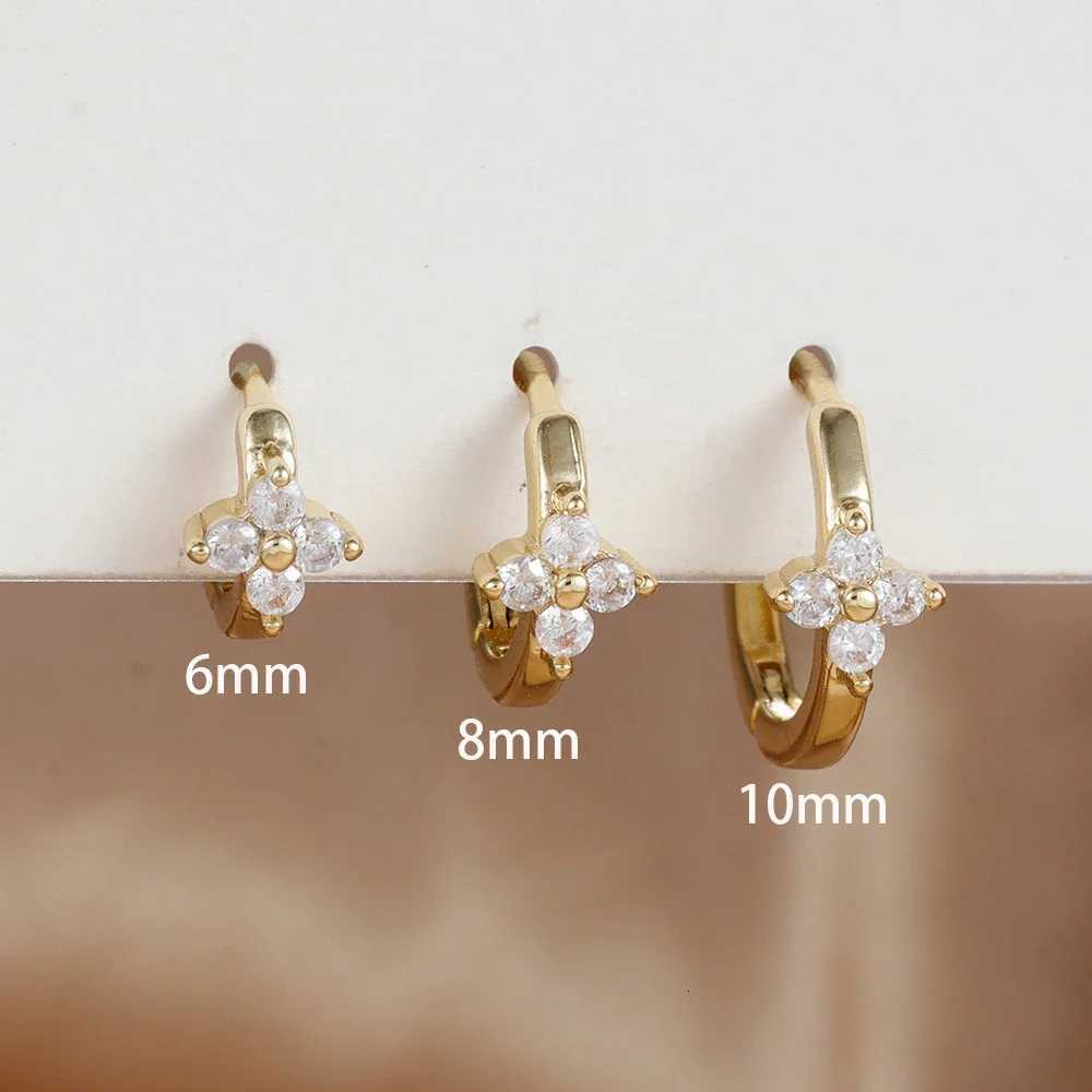 3PCS Simple 6mm/8mm/10mm Flower Zircon Hoop Earrings Set For Women 18K Gold Plated Stainless Steel Huggie Piercing Jewelry Gifts Y250804