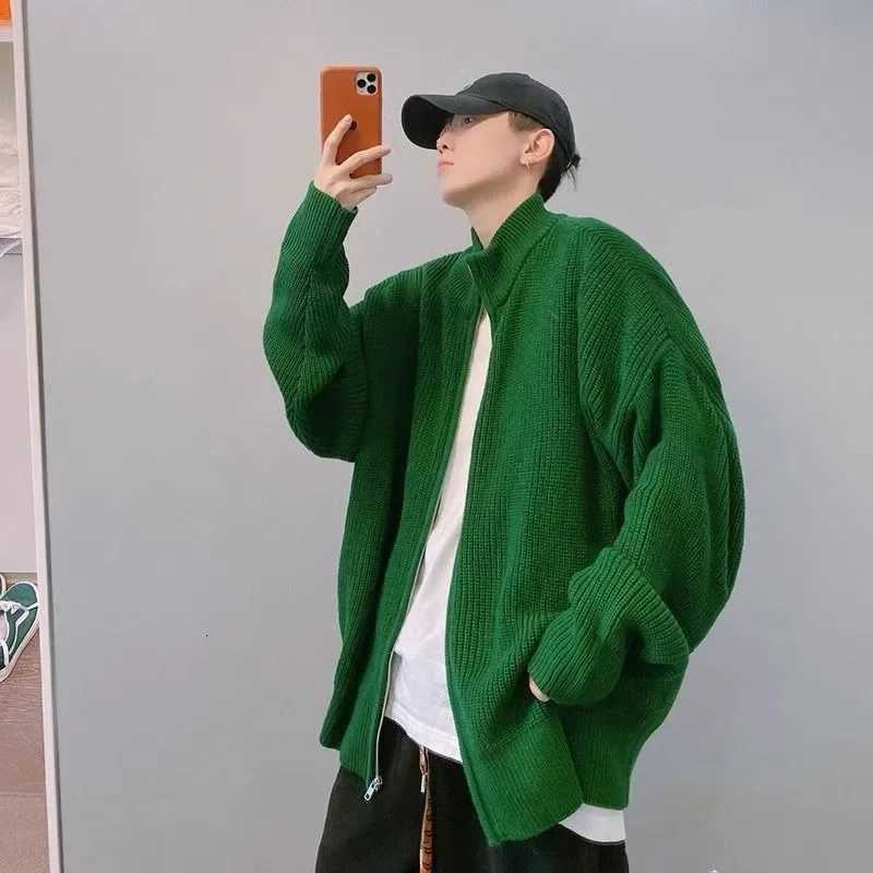 Man Clothes Zip-Up Jacket Green Zipper Coat High Collar Turtleneck Knitted Sweaters for Men Cardigan Ugly Thick Winter Casual S XJ250805