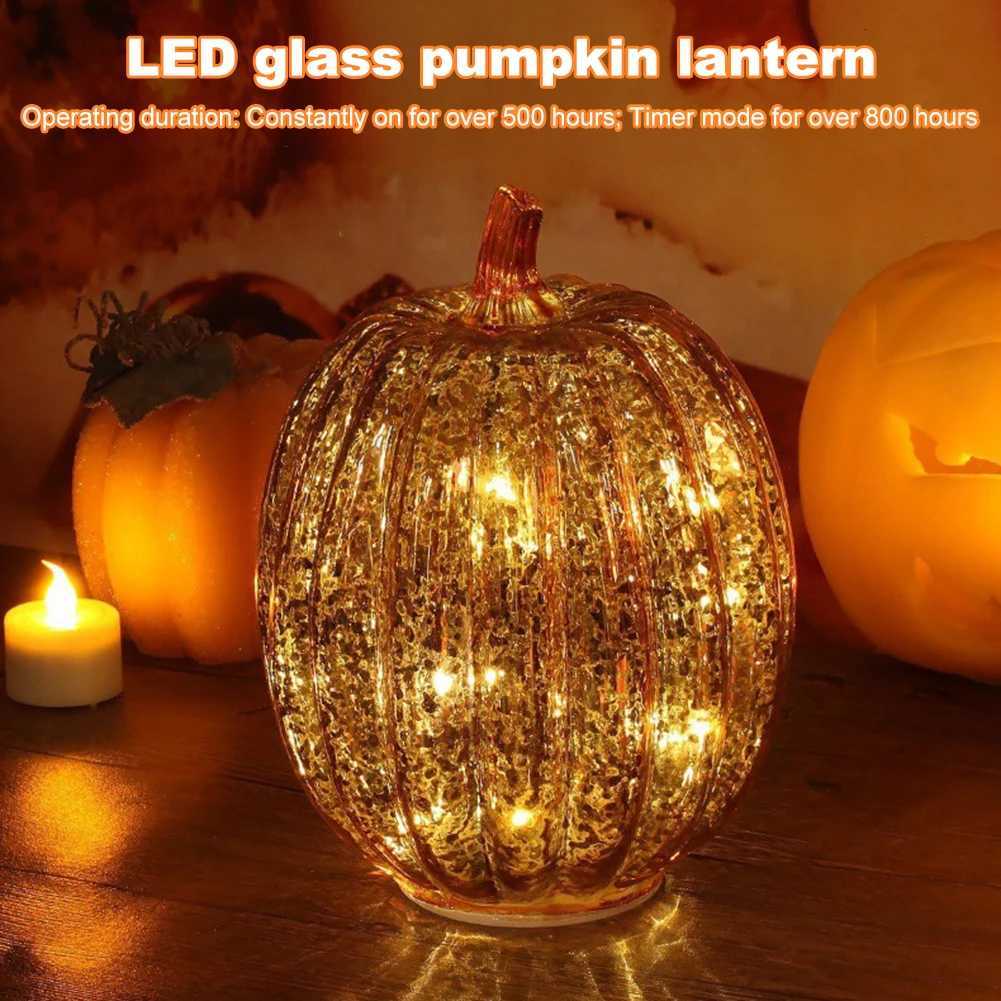 Glass Pumpkin Lamp Battery Operated Decoration Lantern with 3-Position Switching for Halloween DecorationsXJ250804