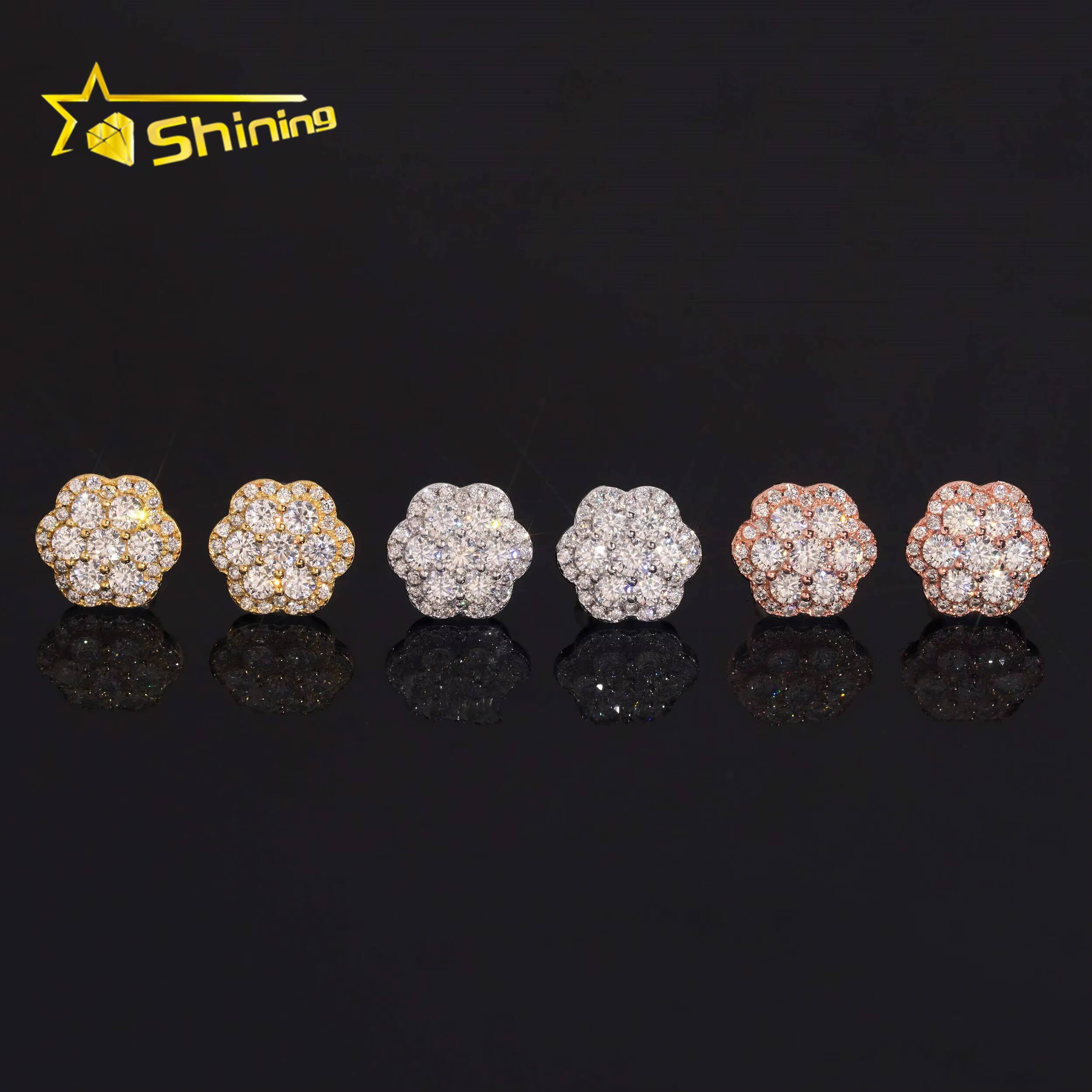 Fine Jewelry Iced Out Hip Hop 925 Silver Flower Pass Diamond Tester Moissanite Stud Earrings
