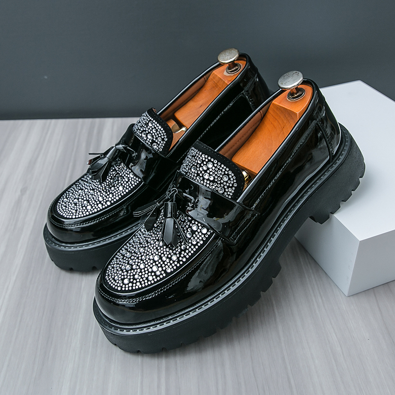 55003- European and American Fashion Style Big Head Leather Shoes Men's Casual Leather Shoes Thick Bottom Business Leather Shoes