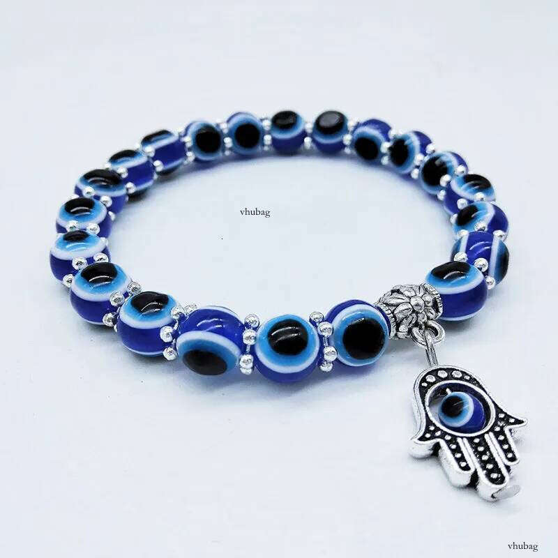 Handmade Acrylic Turkey Evil Blue Eye Stretch Beads Strands Bracelet Charms Religious Hamsa Bracelets Hand Chain Jewelry for Men Women Wholesale Price