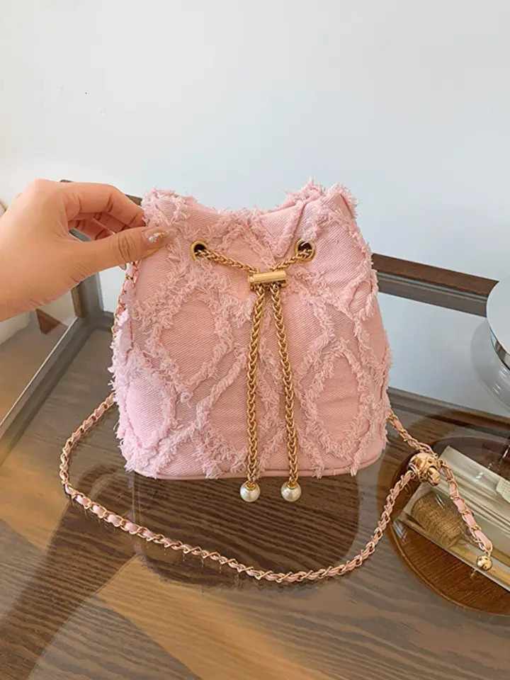 Free shipping designer bags Womens Elegant Faux Pearl Decor Chain Crossbody For Women Exquisite Trendy Metal Purse Drawstring Shoulder Bag