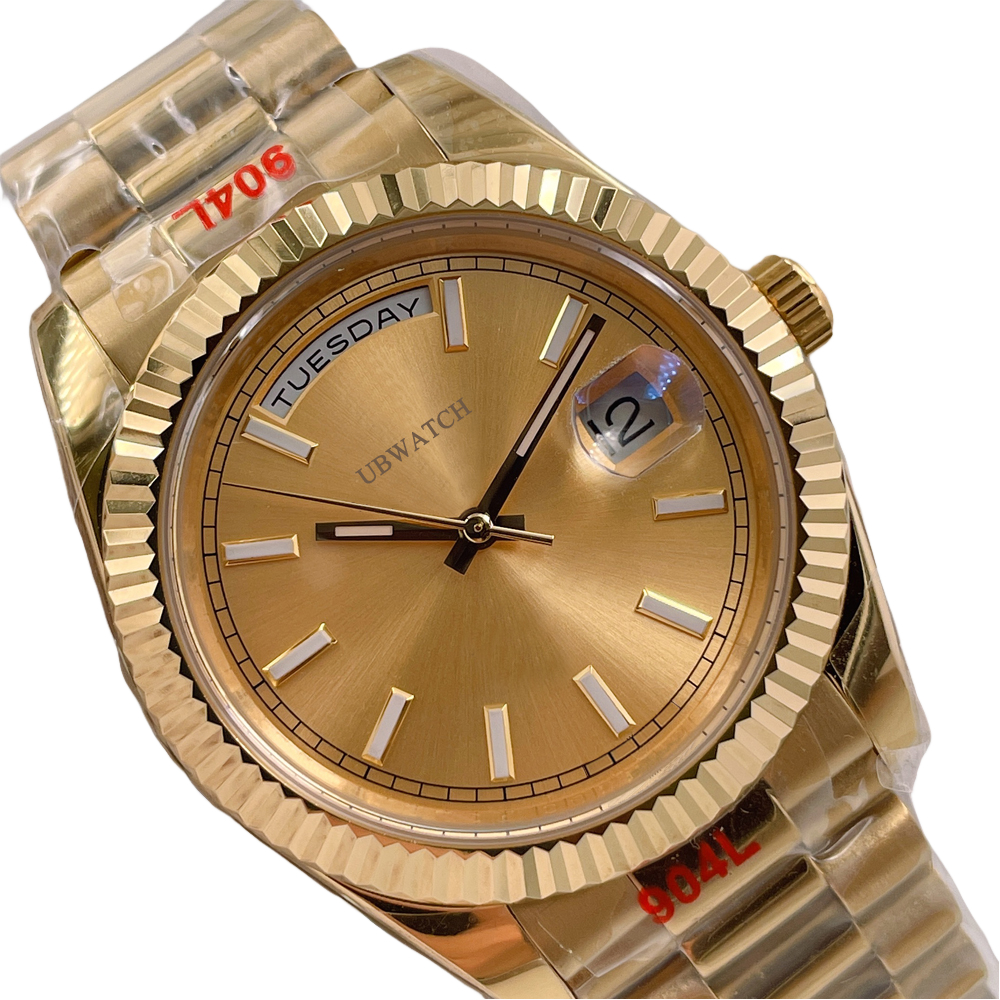 40MM Diameter Fulll Yellow Gold Man Wristwatches St9 Upgraded Automatic Mechanical Sapphire Crystal Complete Calendar Mens Watches