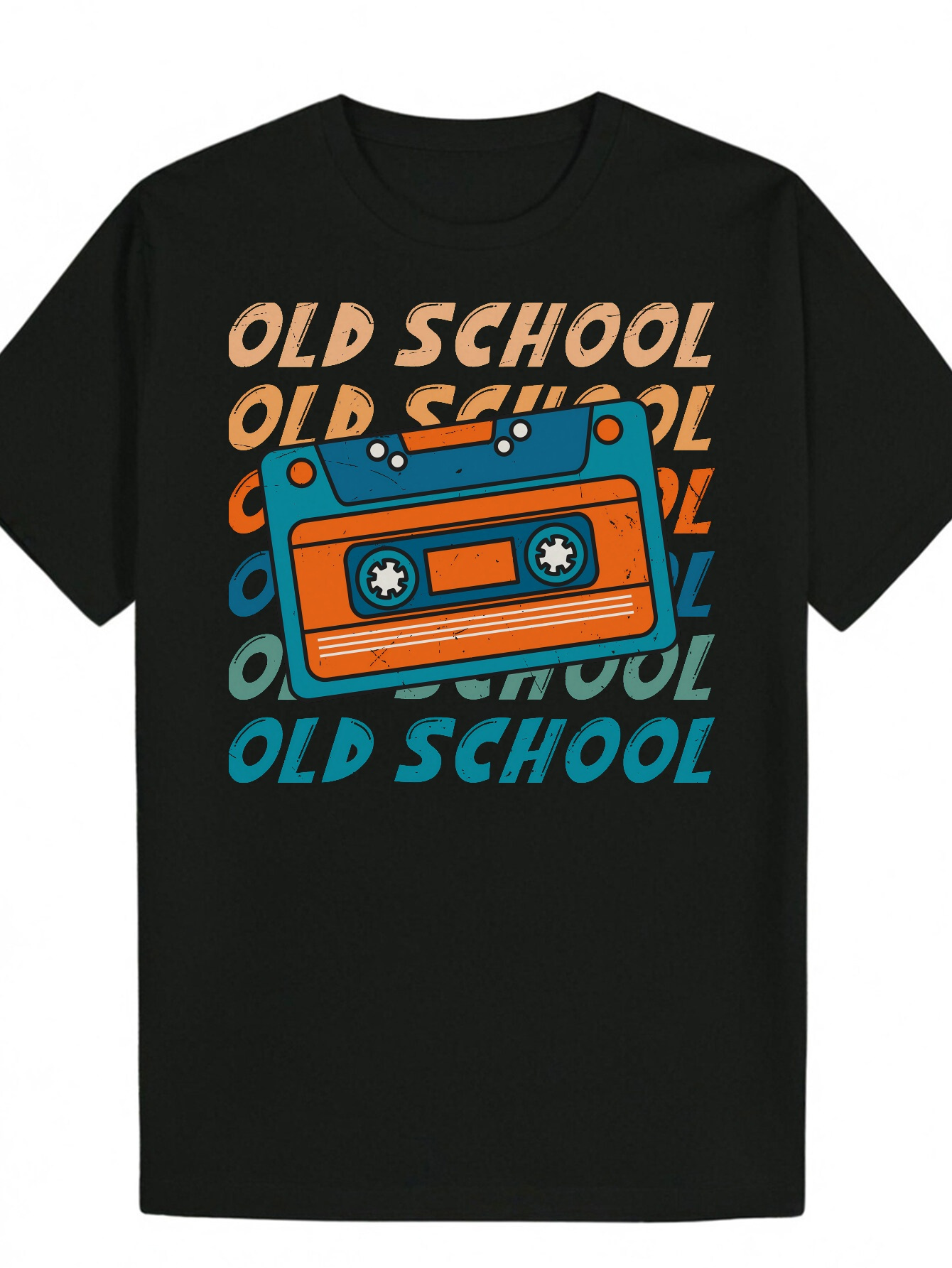 Men's "Old School" Pattern Casual Round Neck Short Sleeve Polyester T-Shirt with - Suitable for Summer Daily Wear Vibrant Card Design |