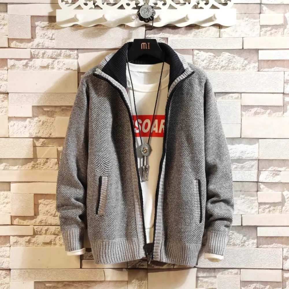 Autumn and Winter New Fleece Thickened Large Size Casual Loose Sweater Mens Jacket Stand-up Collar Cardigans XJ250805