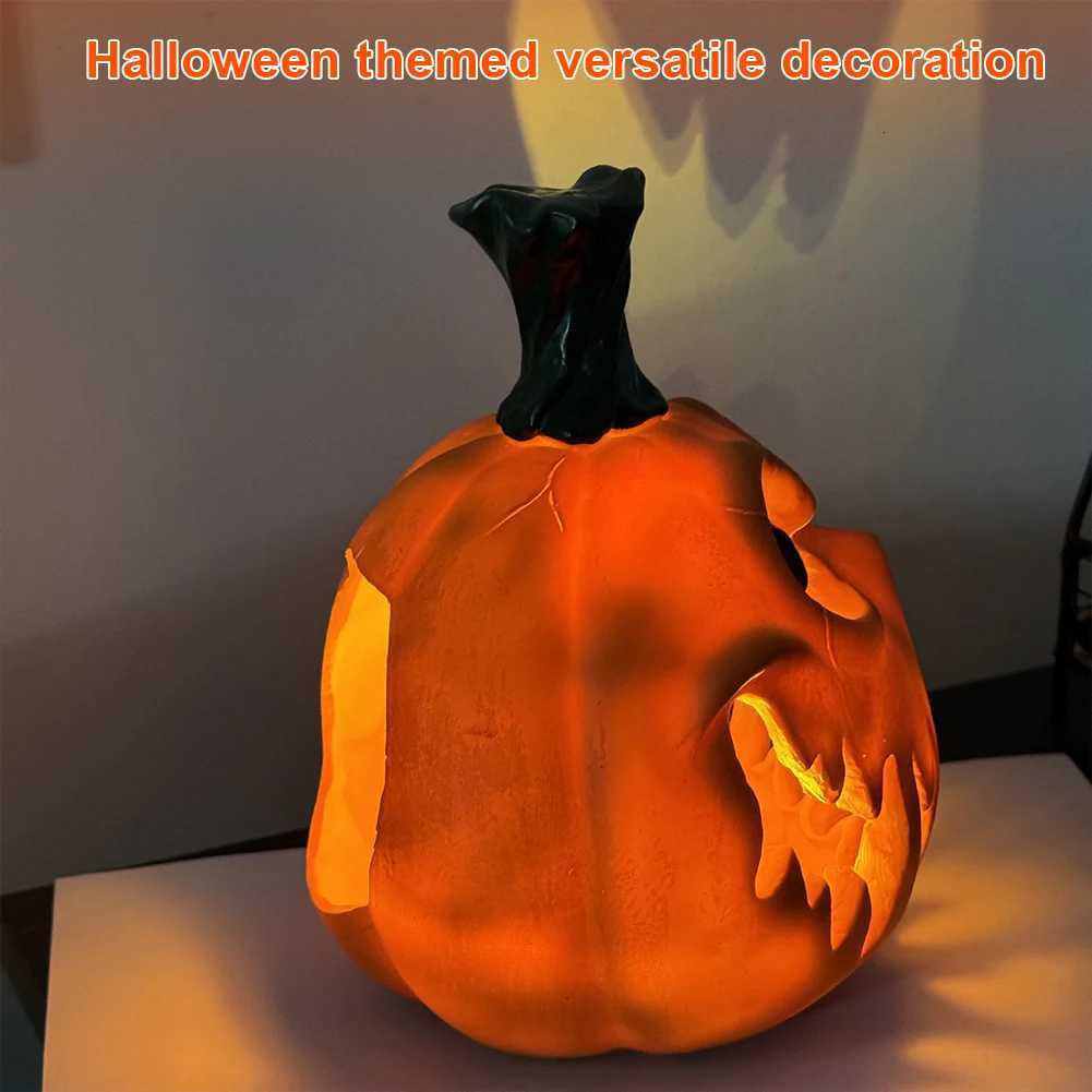 Hollow Shape Pumpkin Light Resin Skull Ghost Night Light Desktop Hollow Big Pumpkin Lamp for Halloween Party Decoration Gift XJ250804