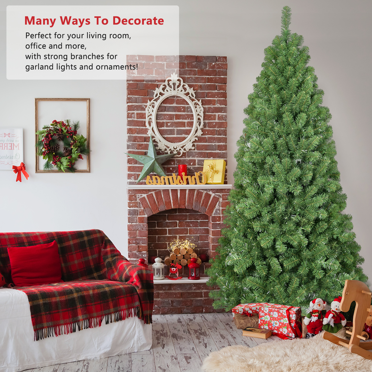 Green 6-9-Ft Luxury Flame-Retardant PVC Christmas Tree, Easy Plug System, Premium Stand & Storage Bag for Indoor Holiday Decorating