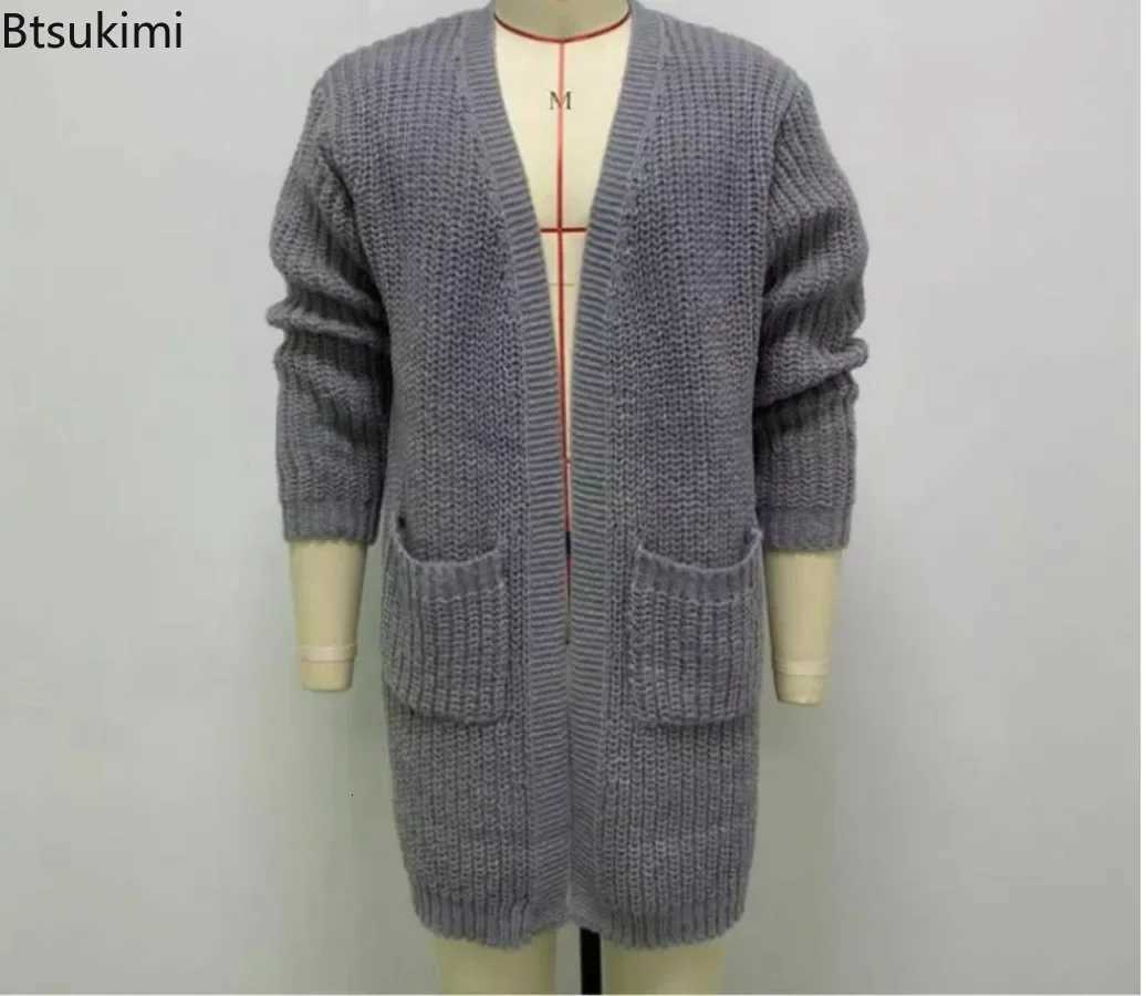 2025 Mens Thick Warm Knitted Cardigan Sweater Long Sleeve Loose Streetwear Knitted Mid Length Coat Jacket Mens Winter Clothing XJ250805