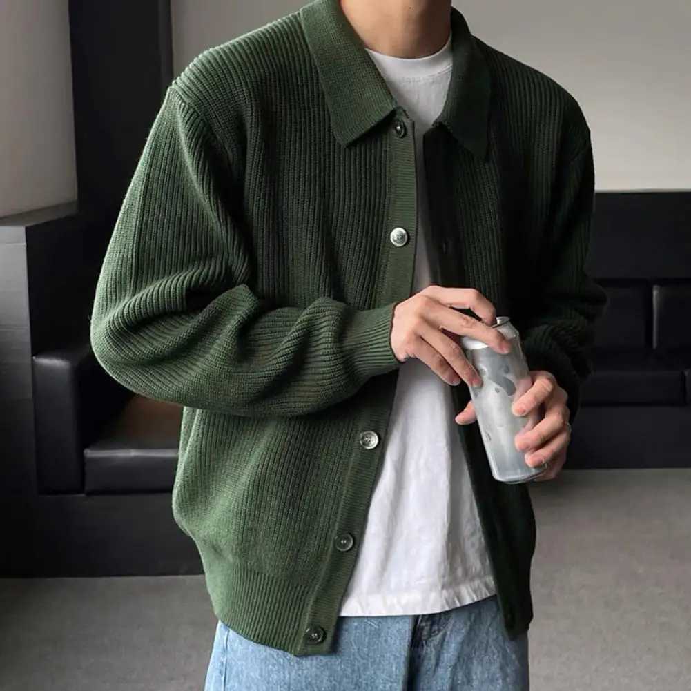 Fall Winter Mens Sweaters Loose Turn-down Collar Single-breasted Cardigan Long Sleeves Knitted Mens Coats Mens Clothing XJ250805