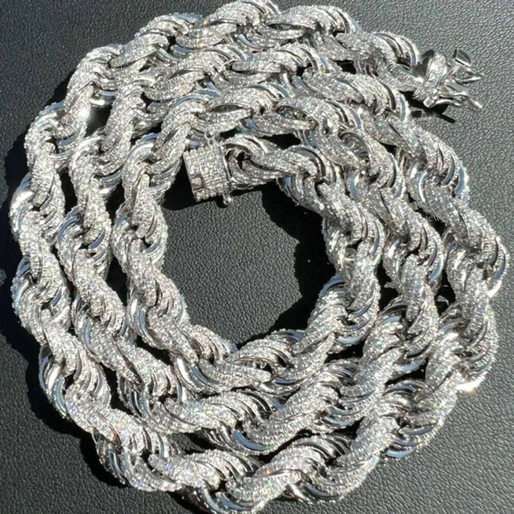 Twisted Moissanite Rope Chain for Men Custom Hip Hop Iced 9mm Thickness Sier Jewelry Necklaces CHRISTIAN Hiphop