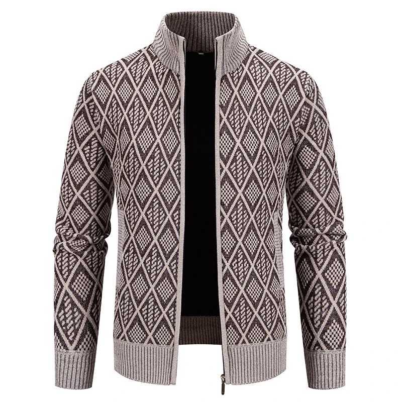 Fashion Sweaters Men Fleece Lined Cardigan Jacket Plaid Retro Sweaters Coat Zipper Up Knit Cardigans Thick Male OuterwearXJ250805