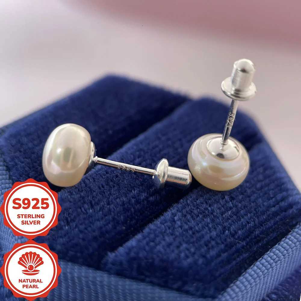 7-8mm 925 Sterling Silver Bread-type Natural Freshwater Pearl Screw Back Stud Earrings for Women Girls Piercing Jewelry Gift Y250804