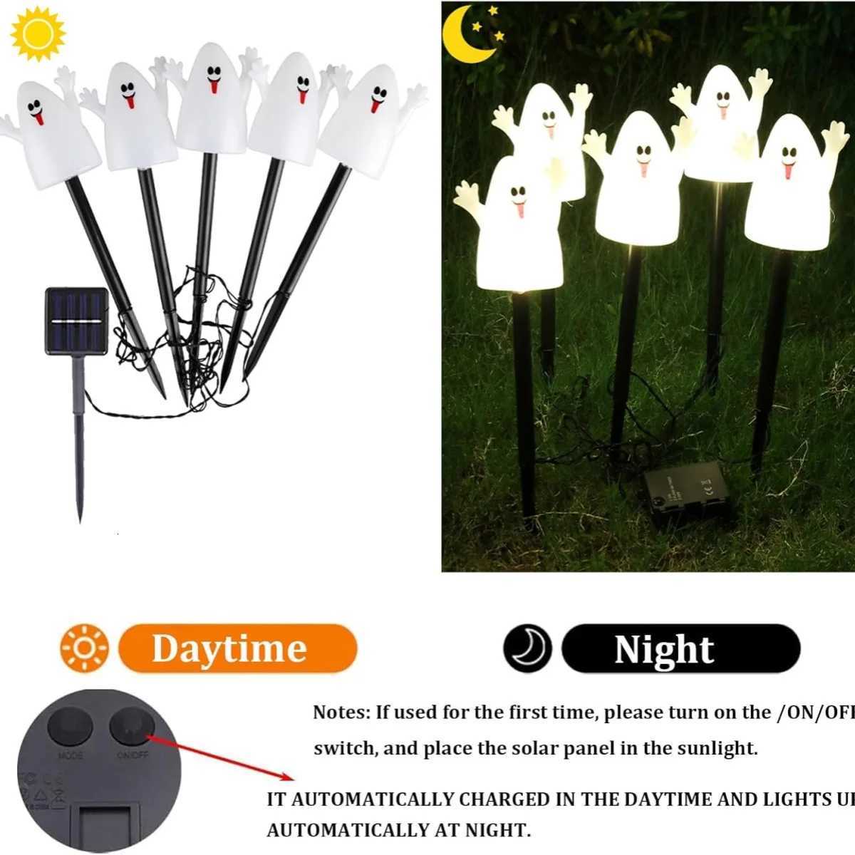 5pcs/set Pumpkin or Ghost Solar Powered Halloween Spooky Landscape Light With 8 Lighting Modes For Home Garden Yard Patio DecorXJ250804