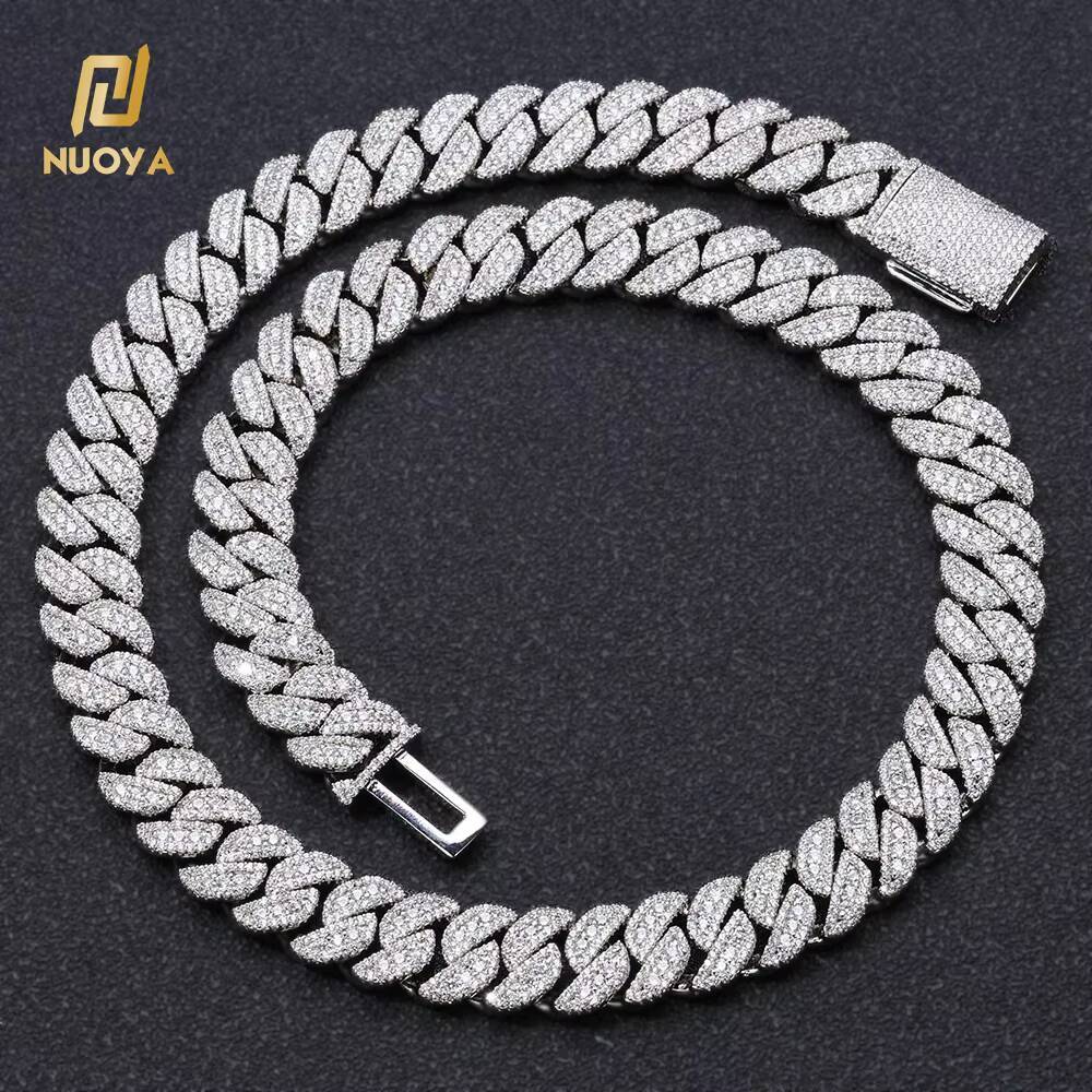 NUOYA 14MM Miami Cuban Link Chain Necklace Custom Iced Out Diamond Silver Plated Luxury Hip Hop Jewelry