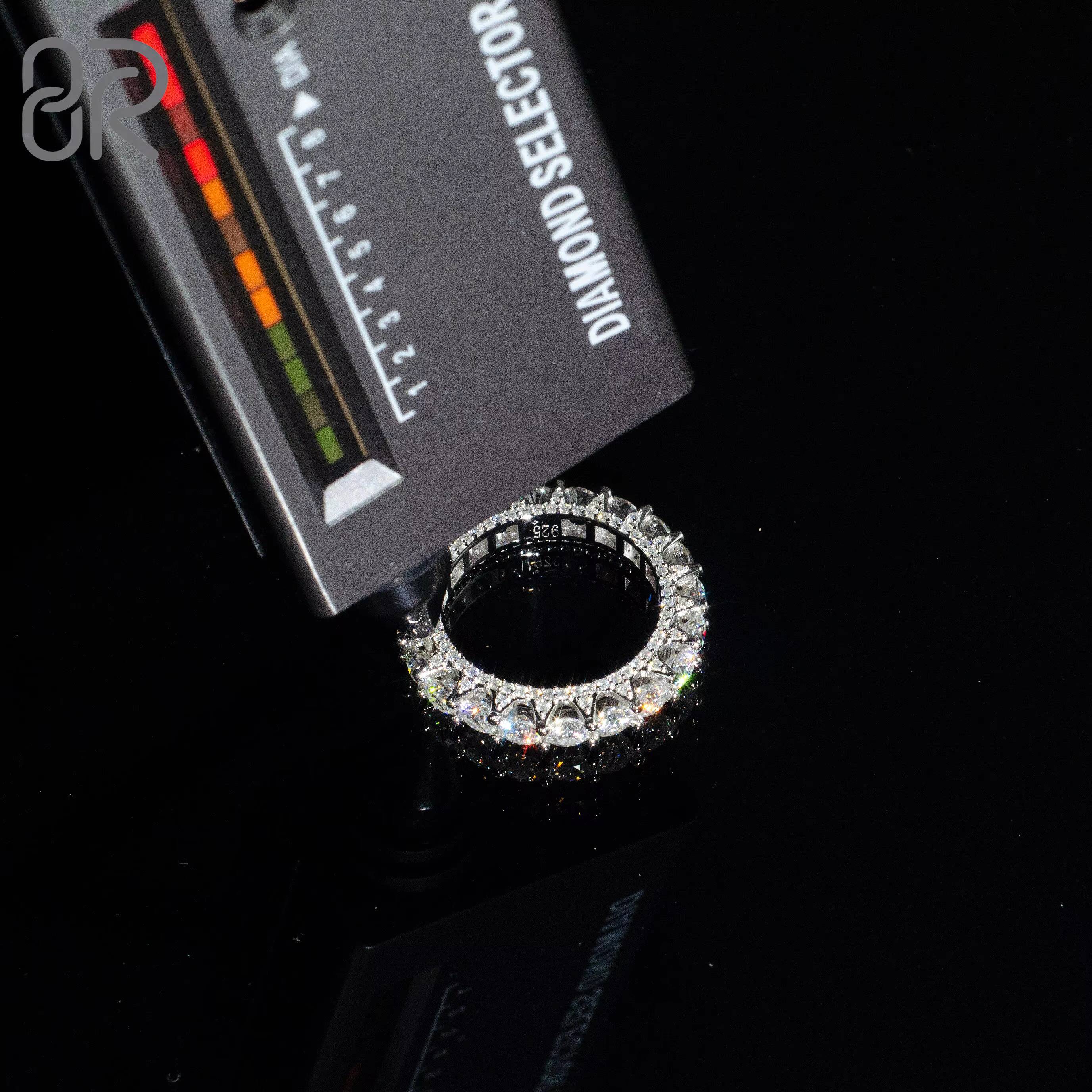 Pass Diamond Tester Real 10K 14K 18K Solid Gold Eternity Rings Iced Out Vvs Moissanite Diamond Engagement Wedding Ring