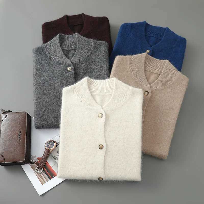 100% Mink Cashmere Sweater Knit Cardigan Men Stand Collar Long Sleeve Autumn and Winter Mens Clothing Casual Business Coat Top XJ250805