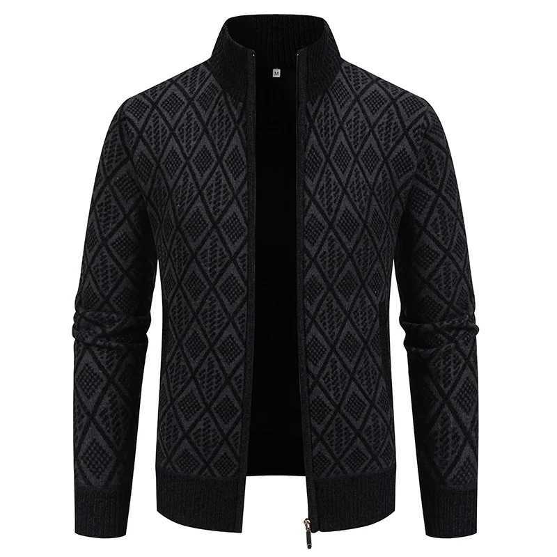 Fashion Sweaters Men Fleece Lined Cardigan Jacket Plaid Retro Sweaters Coat Zipper Up Knit Cardigans Thick Male OuterwearXJ250805