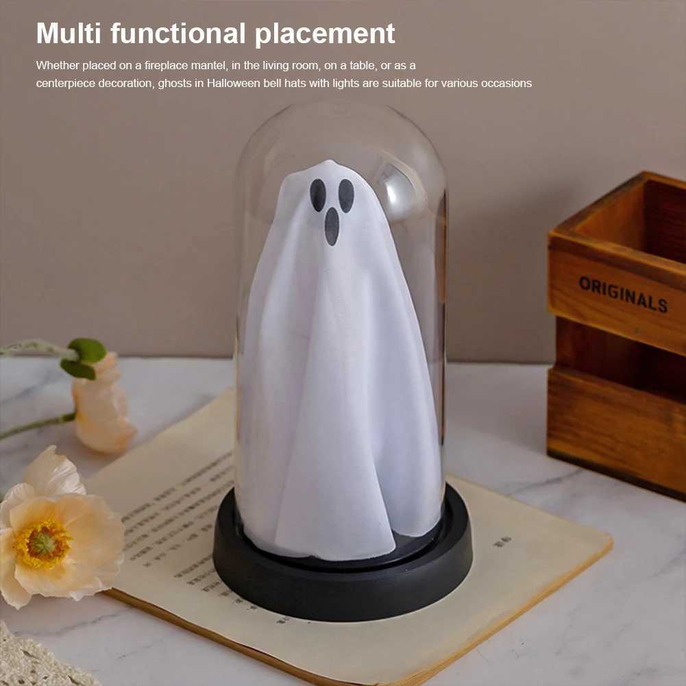Halloween Decor Light Up Ghost in Plastic Cloche Cute Ghost with Light Halloween Ghost Night Light for Home Party Decor XJ250804