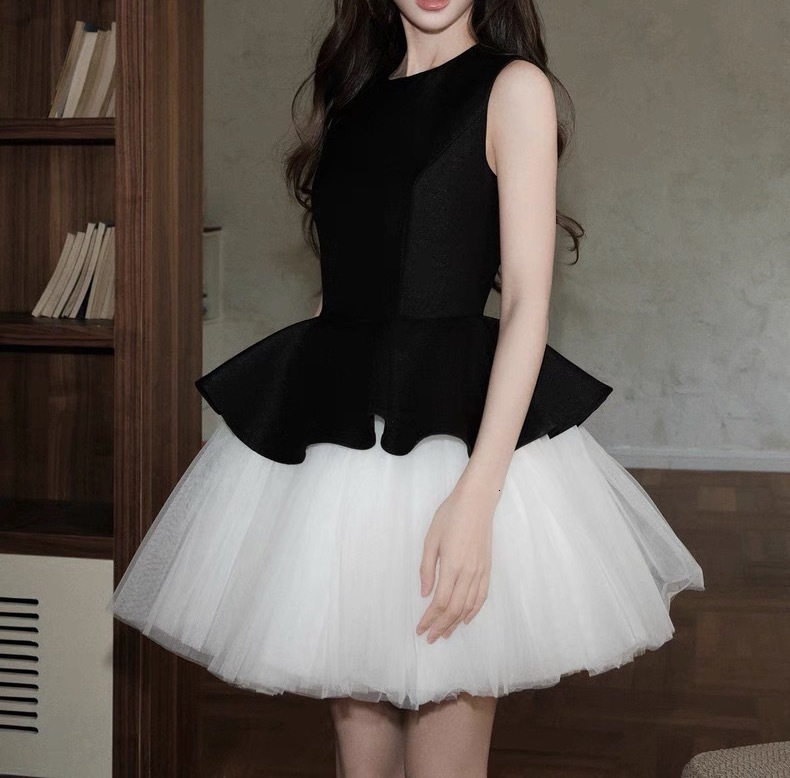 2025 Summer New Women's S Dress trend Ballet Style Sleeveless Round Neck Patch Mesh Puff Dress Women's Summer New Designer Dress