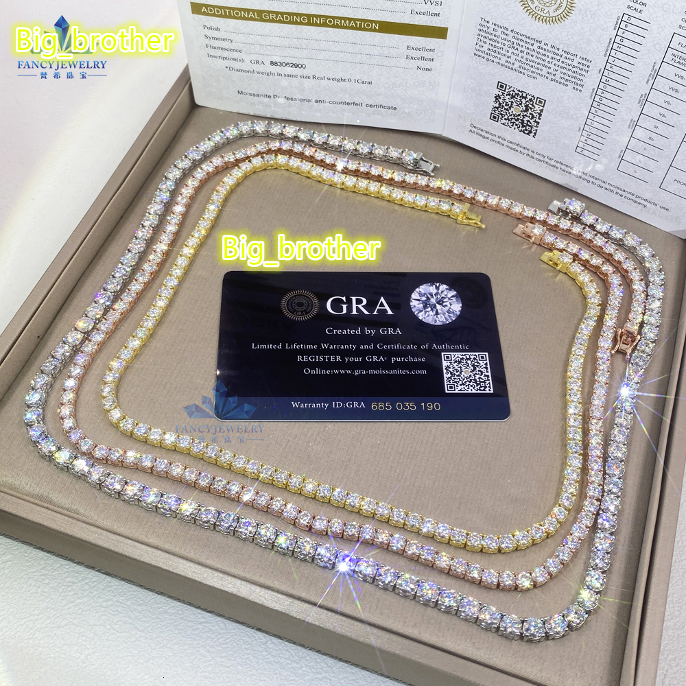 Cheapest Price Hip Hop 925 Sterling Silver 3mm 4mm 5mm 6.5mm Diamond Tennis Necklace Chain VVS Moissanite Tennis Chain