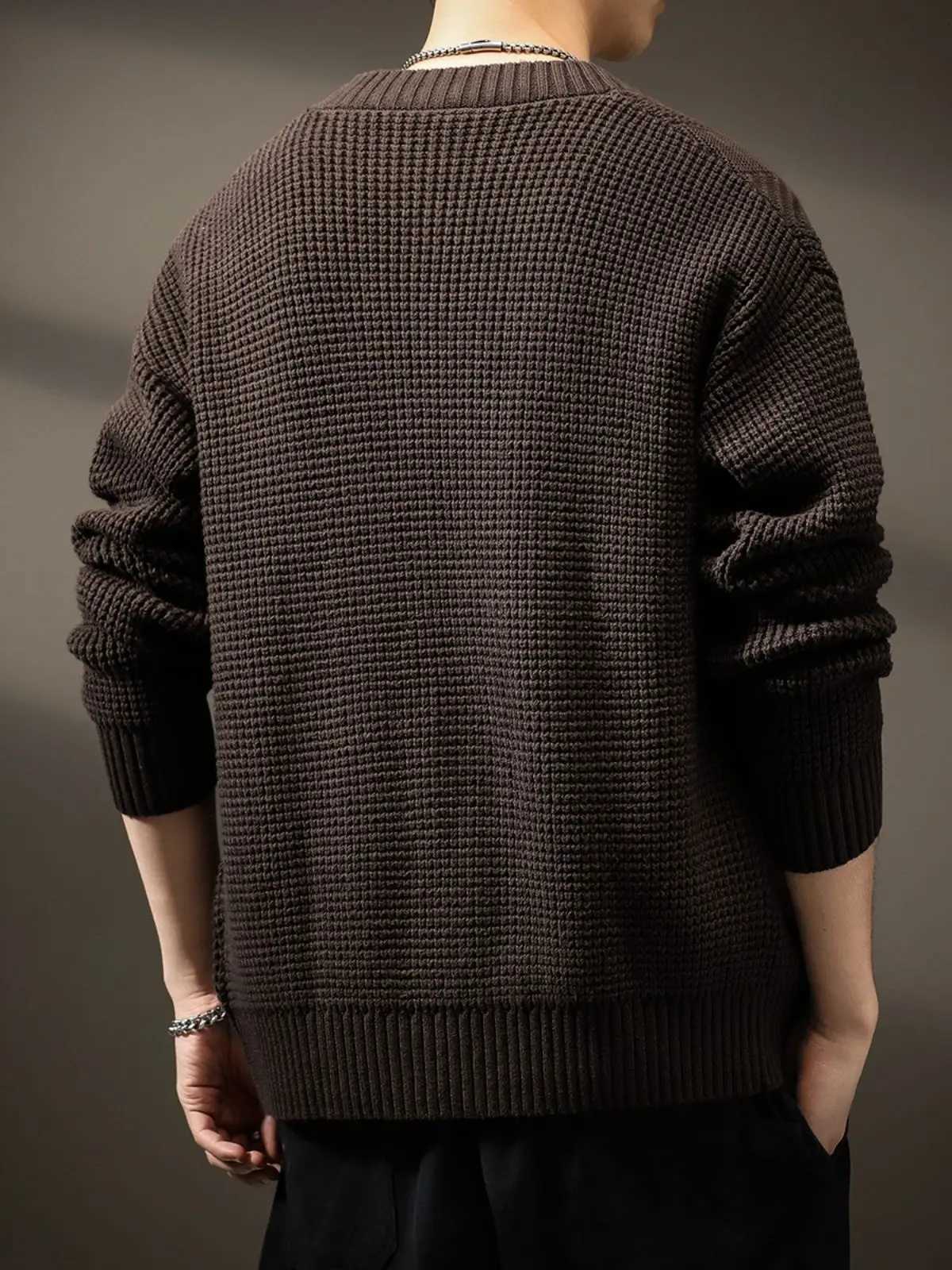 2025 Fashion Mens Knitted Cardigan Sweater Autumn Winter V-neck Solid Color Coat Coffee Single Breasted Men Korean Mens ClothingXJ250805