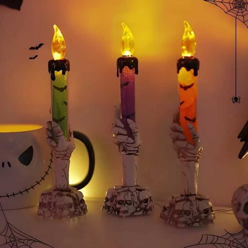 1-3PCS LED Skull Hand Candle Light with Flame Effect Battery Powered Gothic Halloween Party Haunted House Table Hanging Decor XJ250804