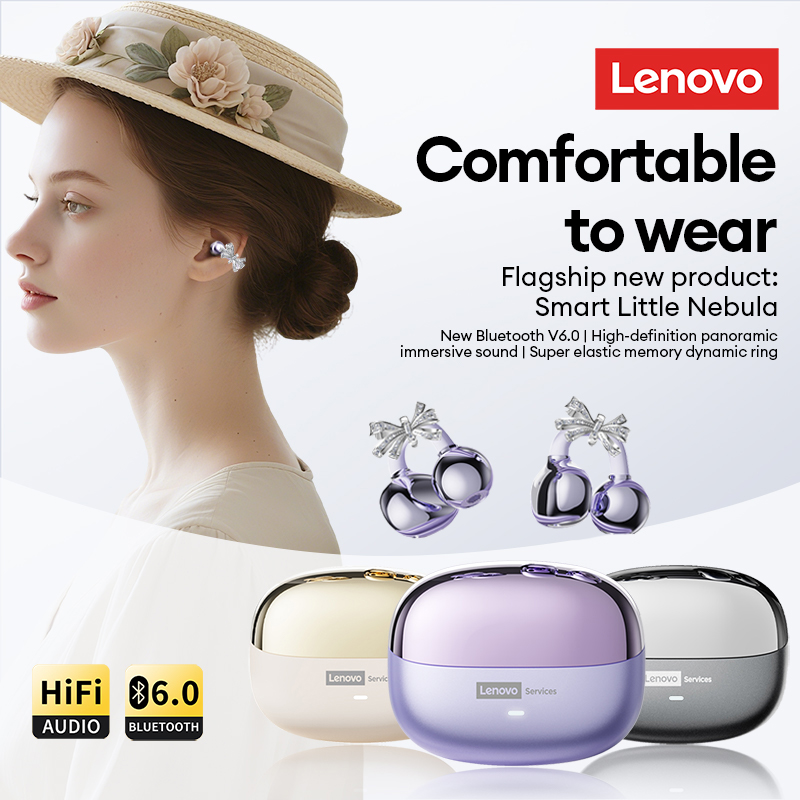 LenovoServices Wireless Fashion design Headphones Ear Clip Bluetooth 6.0 Headset Long Battery Life Sports Earphones HIFI Stereo IPX4 waterproof LE302