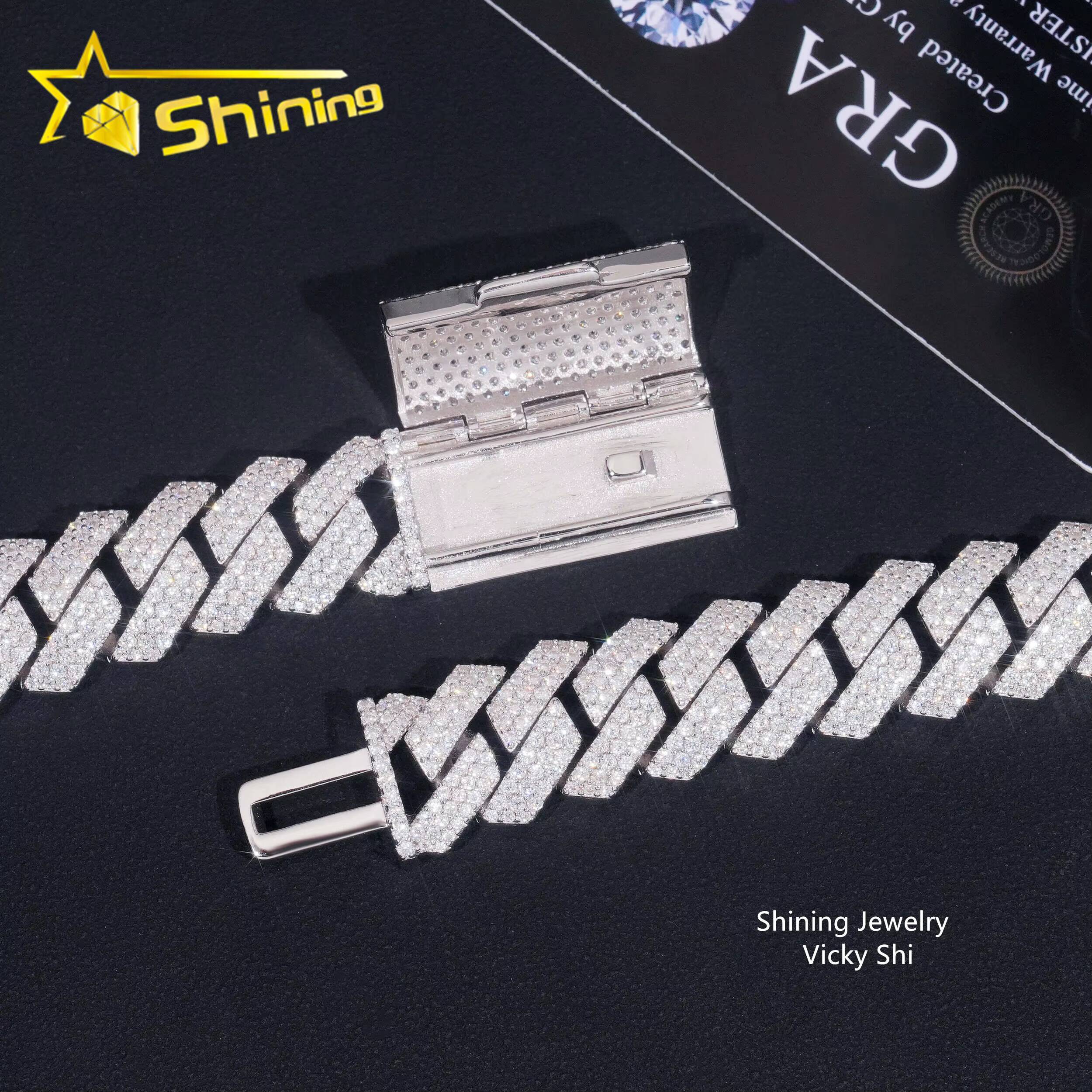 Hip Hop Jewelry 16mm 3Rows Man Iced Out Cuban Necklace 925 Solid Silver VVS1 Moissanite Diamond Custom Miami Cuban Link