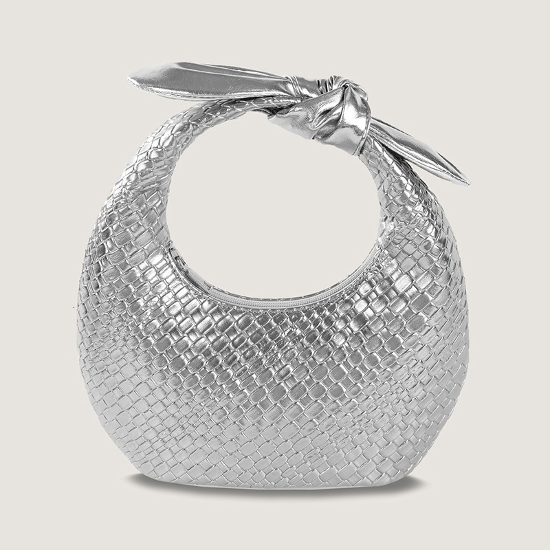Luxury Brand Designer Bag 2024 Autumn Winter New Women's Bag Woven Pattern PU Handbag Half-Moon Shape Women's Bag