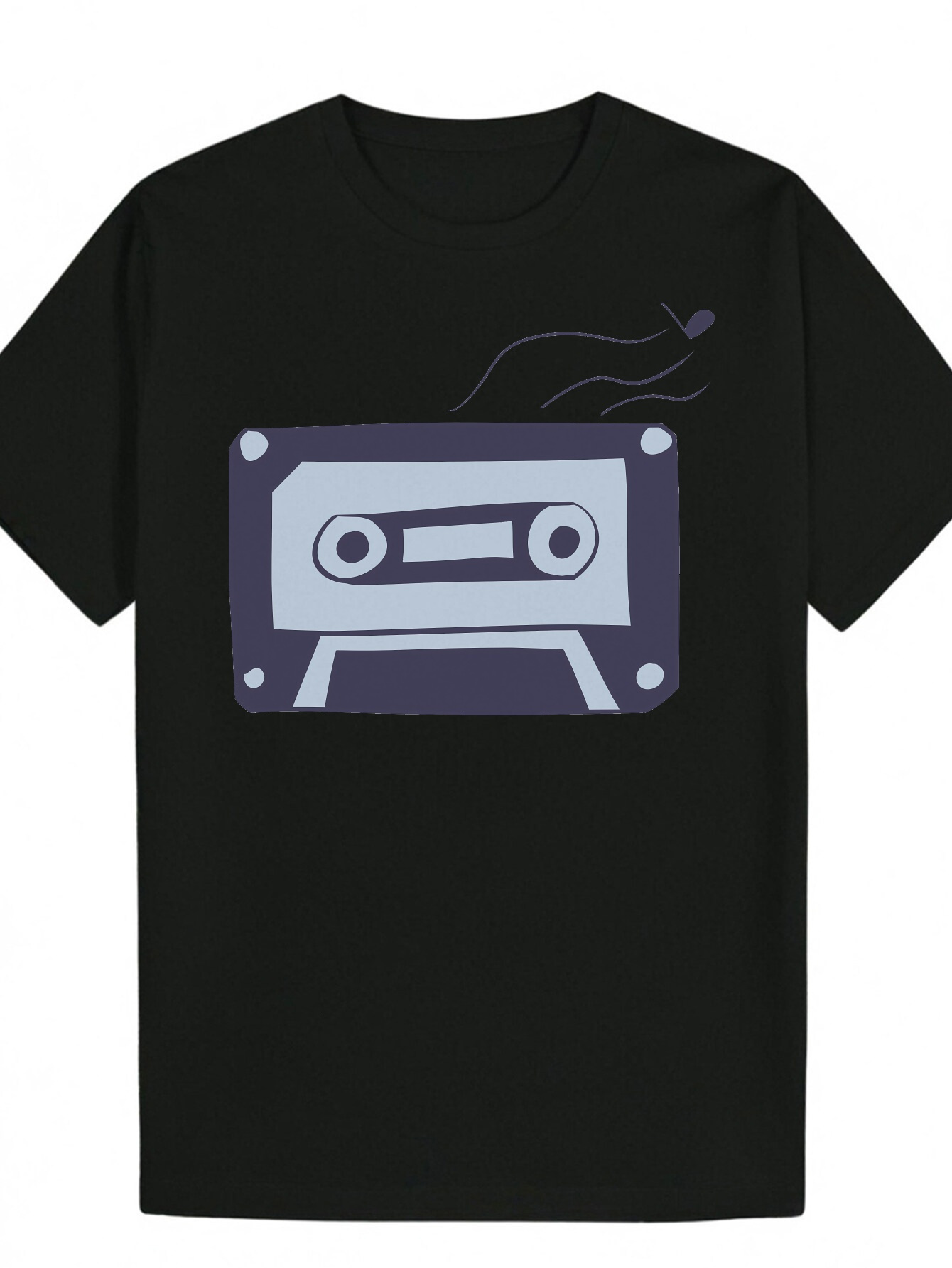 Tape Pattern - Black Polyester Crew T-shirt, Design, Men's Summer Casual Wear, Clothing|Round Neck Shirt|Printed T-shirt 43876